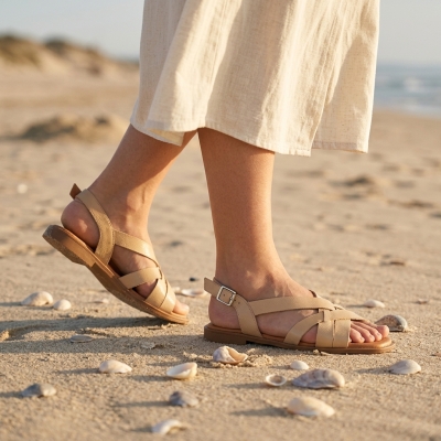 Дамски ежедневни сандали от естествена кожа камел 5330 Oh My Sandals