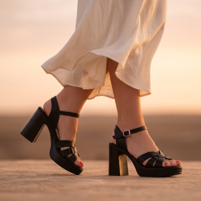 Дамски ежедневни сандали от естествена кожа черни 5640 Oh My Sandals