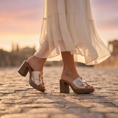 Дамски ежедневни чехли от естествена кожа в злато 5930 Oh My Sandals