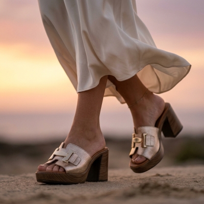 Дамски ежедневни чехли от естествена кожа в злато 5930 Oh My Sandals