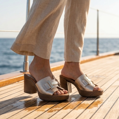 Дамски ежедневни чехли от естествена кожа в злато 5930 Oh My Sandals