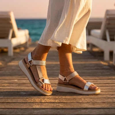 Дамски ежедневни сандали от естествена кожа в злато 5940 Oh My Sandals