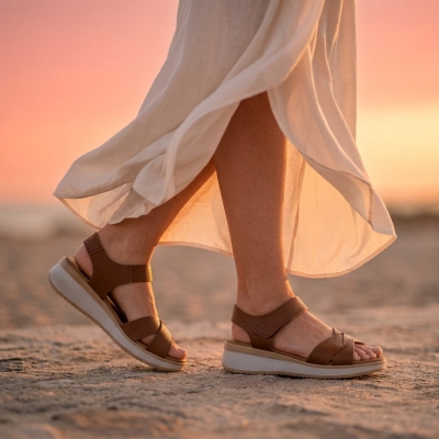 Дамски ежедневни сандали от естествена кожа кафяви 5944 Oh My Sandals