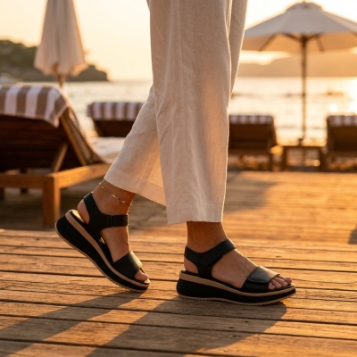 Дамски ежедневни сандали от естествена кожа черни 5942 Oh My Sandals
