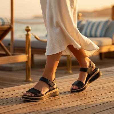 Дамски ежедневни сандали от естествена кожа черни 5942 Oh My Sandals