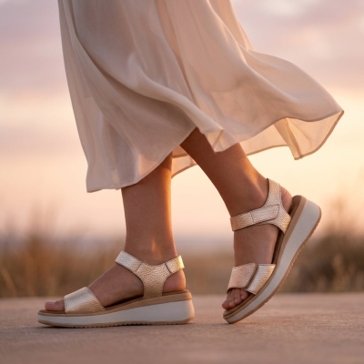 Дамски ежедневни сандали от естествена кожа в злато 5942 Oh My Sandals