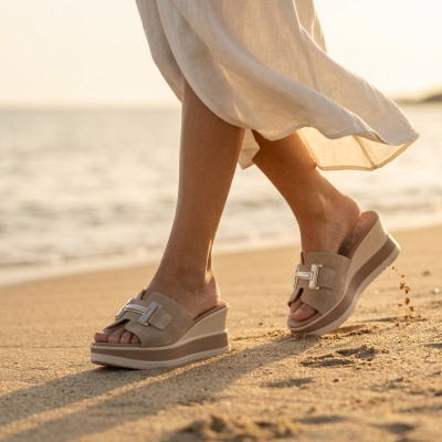 Дамски ежедневни чехли от естествен велур бежови 5980 Oh My Sandals
