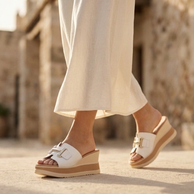 Дамски ежедневни чехли от естествена кожа в бяло 5980 Oh My Sandals
