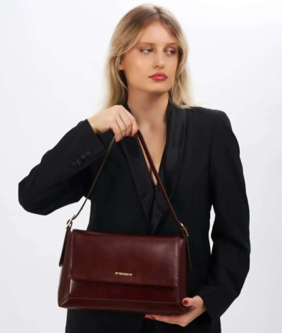 Дамска елегантна чанта от естествена кожа кафява EN-1082 KR-04