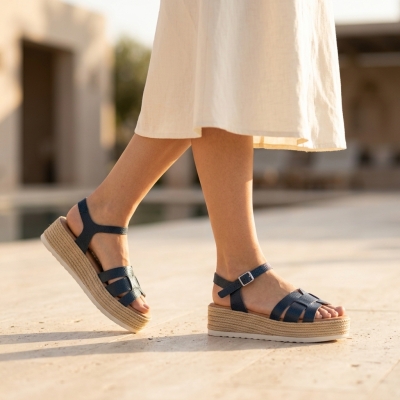 Дамски ежедневни сандали от естествена кожа в синьо 5209 Oh my sandals