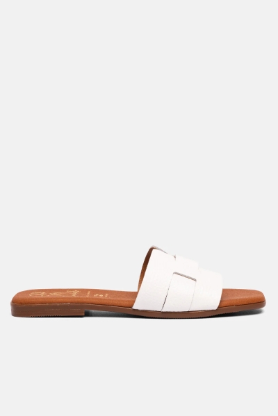 Дамски ежедневни чехли от естествена кожа в бяло 5800 Oh My Sandals