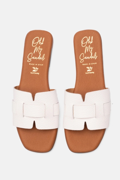 Дамски ежедневни чехли от естествена кожа в бяло 5800 Oh My Sandals