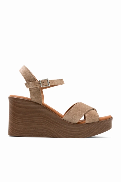 Дамски ежедневни сандали от естествен велур бежови 6044 Oh My Sandals
