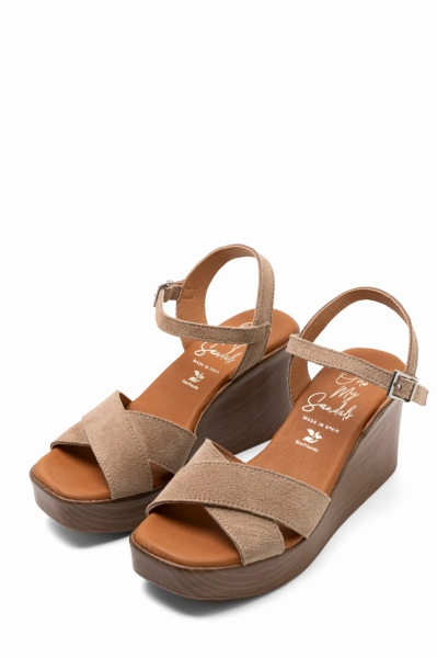 Дамски ежедневни сандали от естествен велур бежови 6044 Oh My Sandals