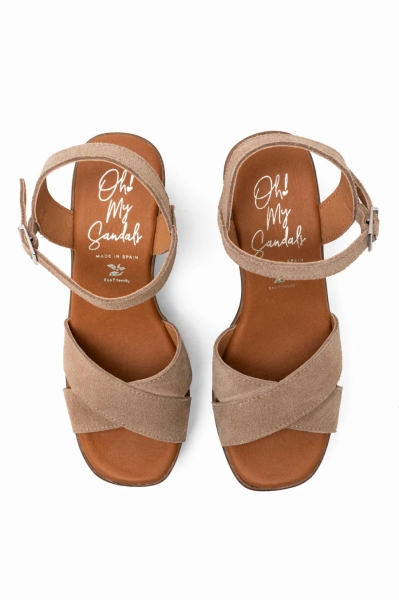 Дамски ежедневни сандали от естествен велур бежови 6044 Oh My Sandals
