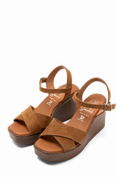 Дамски ежедневни сандали от естествен велур кафяви 6044 Oh My Sandals
