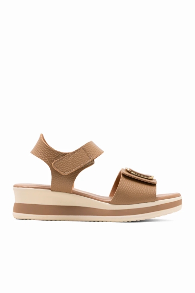Дамски ежедневни сандали от естествена кожа светло кафяви 6046 Oh My Sandals