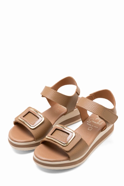 Дамски ежедневни сандали от естествена кожа светло кафяви 6046 Oh My Sandals