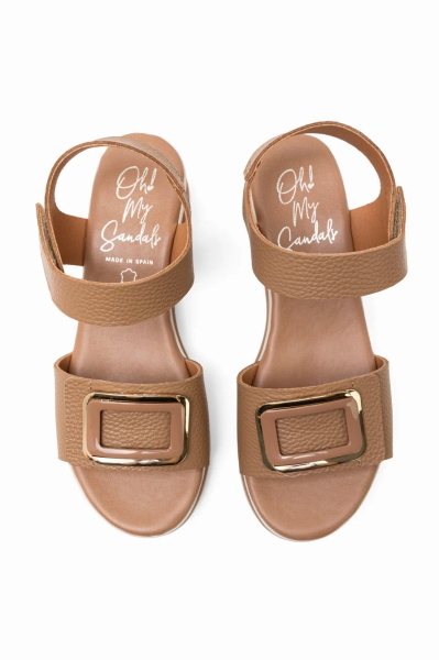 Дамски ежедневни сандали от естествена кожа светло кафяви 6046 Oh My Sandals