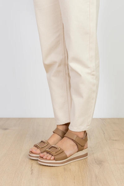 Дамски ежедневни сандали от естествена кожа светло кафяви 6046 Oh My Sandals