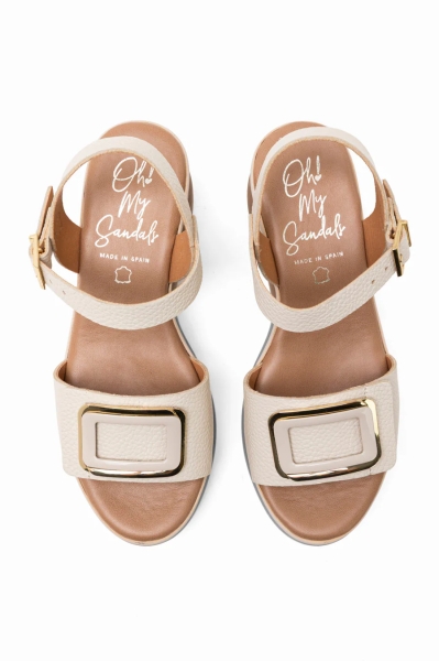 Дамски ежедневни сандали от естествена кожа бежови 6048 Oh My Sandals