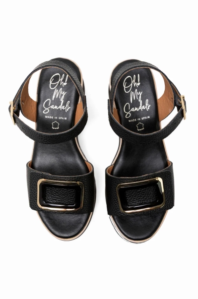 Дамски ежедневни сандали от естествена кожа черни 6048 Oh My Sandals