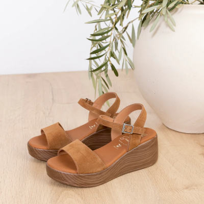 Дамски ежедневни сандали от естествен велур кафяви 6043 Oh My Sandals