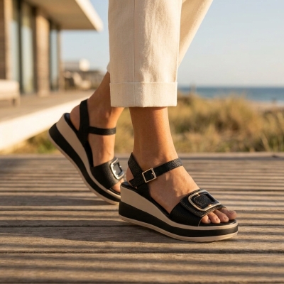 Дамски ежедневни сандали от естествена кожа черни 6048 Oh My Sandals