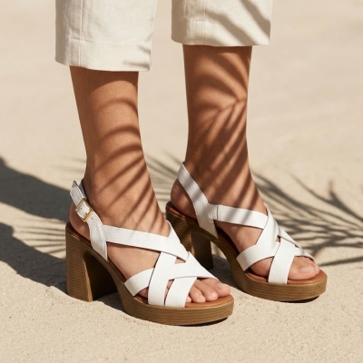 Дамски ежедневни сандали от естествена кожа в бяло 5938 Oh My Sandals
