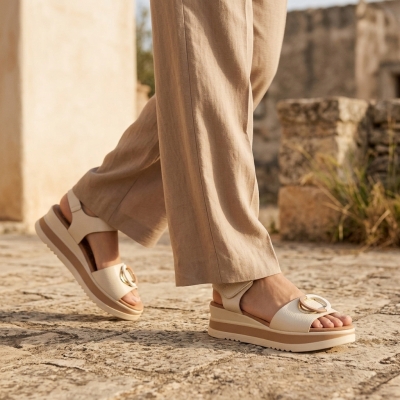 Дамски ежедневни сандали от естествена кожа бежови 5974 Oh My Sandals