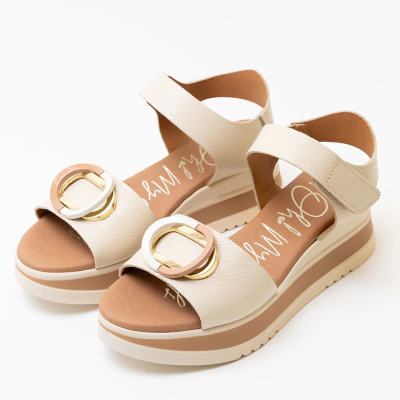 Дамски ежедневни сандали от естествена кожа бежови 5974 Oh My Sandals