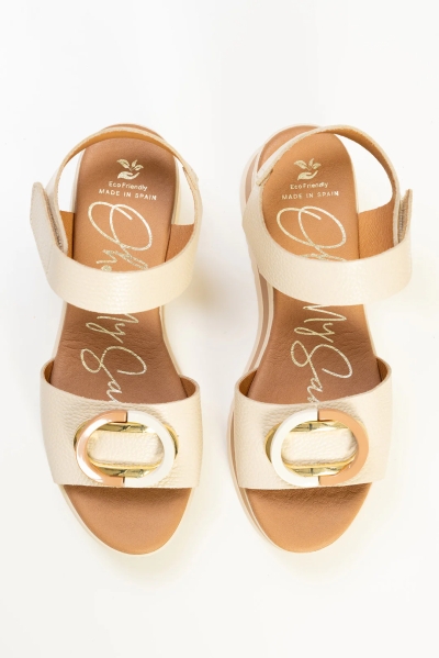 Дамски ежедневни сандали от естествена кожа бежови 5974 Oh My Sandals