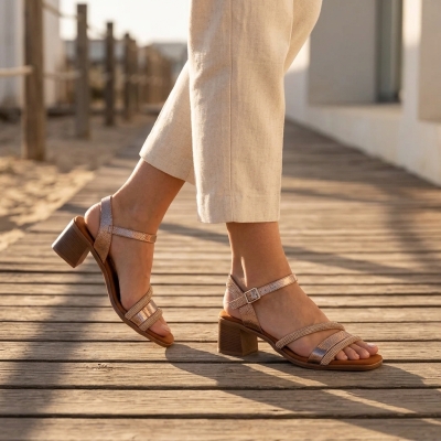 Дамски ежедневни сандали от естествена кожа в злато 5905 Oh My Sandals