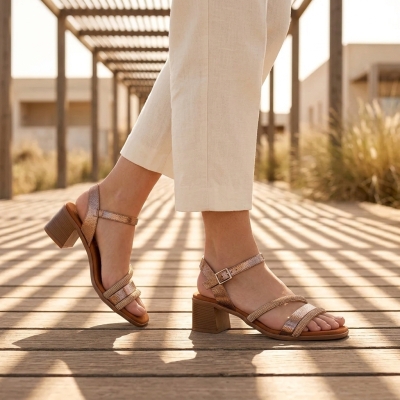 Дамски ежедневни сандали от естествена кожа в злато 5905 Oh My Sandals